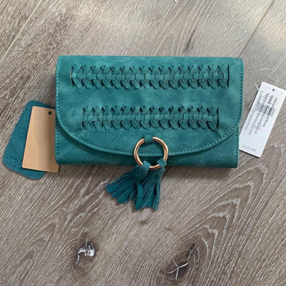 NWT suede Anthropologie wallet with chain